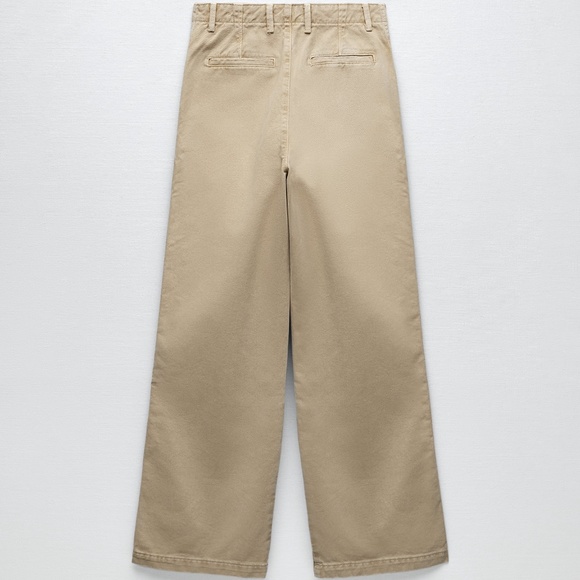 NWT ZARA WIDE LEG MID RISE LOOSE FIT PANTS  Beige - Picture 3 of 5